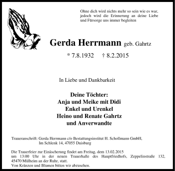 Traueranzeige von Gerda Herrmann von Tageszeitung