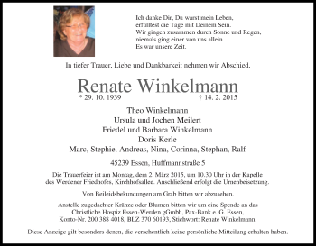 Traueranzeige von Renate Winkelmann von Tageszeitung