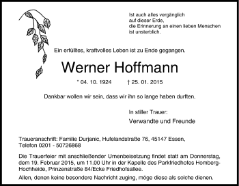 Traueranzeige von Werner Hoffmann von Tageszeitung