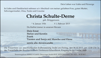 Traueranzeige von Christa Schulte-Derne von Tageszeitung