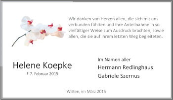 Traueranzeige von Helene Koepke von Tageszeitung