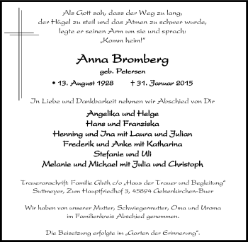 Traueranzeige von Anna Bromberg von Tageszeitung