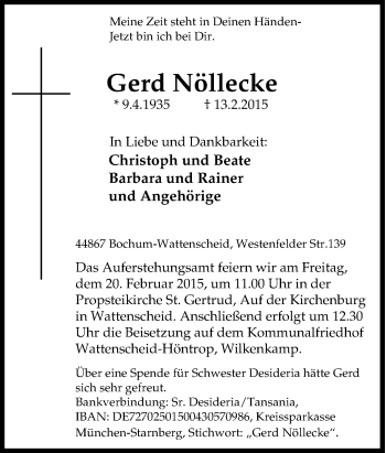 Traueranzeige von Gerd Nöllecke von Tageszeitung