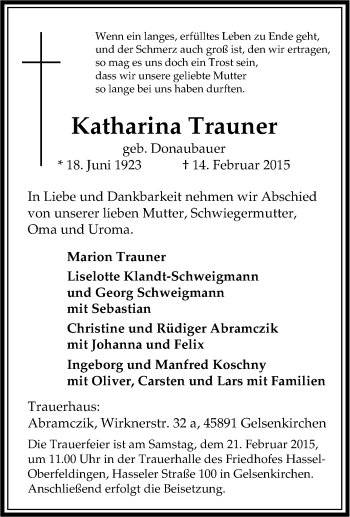 Traueranzeige von Katharina Trauner von Tageszeitung