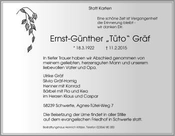 Traueranzeige von Ernst-Günther Gräf von Tageszeitung