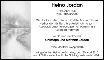 Traueranzeige von Heino Jordan von Tageszeitung