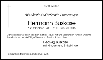 Traueranzeige von Hermann Buskase von Tageszeitung