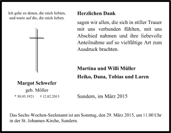 Traueranzeige von Margot Schwefer von Tageszeitung