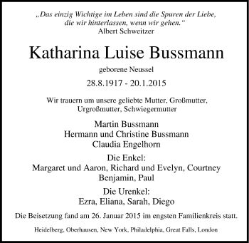 Traueranzeige von Katharina Luise Bussmann von Tageszeitung