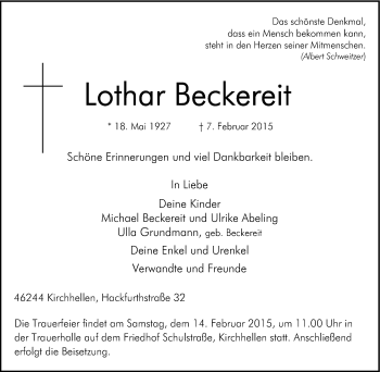 Traueranzeige von Lothar Beckereit von Tageszeitung