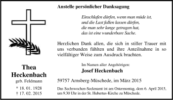 Traueranzeige von Thea Heckenbach von Tageszeitung