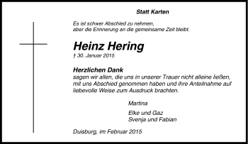 Traueranzeige von Heinz Hering von Tageszeitung