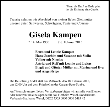 Traueranzeige von Gisela Kampen von Tageszeitung