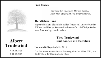 Traueranzeige von Albert Trudewind von Tageszeitung