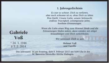 Traueranzeige von Gabriele Voß von Tageszeitung