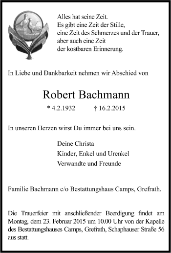 Traueranzeige von Robert Bachmann von Tageszeitung