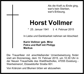 Traueranzeige von Horst Vollmer von Tageszeitung