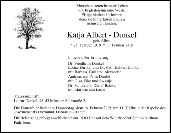 Traueranzeige von Katja Albert-Dunkel von Tageszeitung