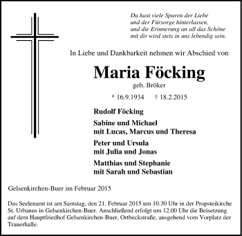 Traueranzeige von Maria Föcking von Tageszeitung
