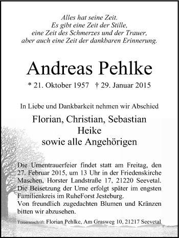 Traueranzeige von Andreas Pehlke von Tageszeitung