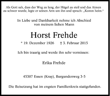 Traueranzeige von Horst Frehde von Tageszeitung