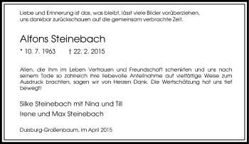 Traueranzeige von Alfons Steinebach von Tageszeitung