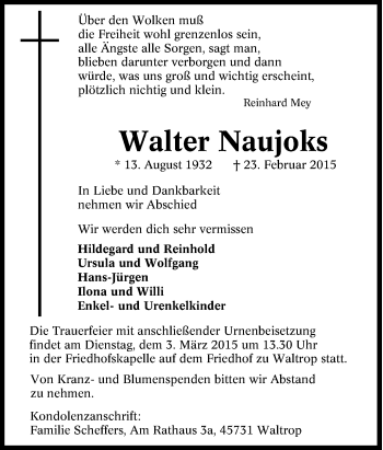 Traueranzeige von Walter Naujoks von Tageszeitung