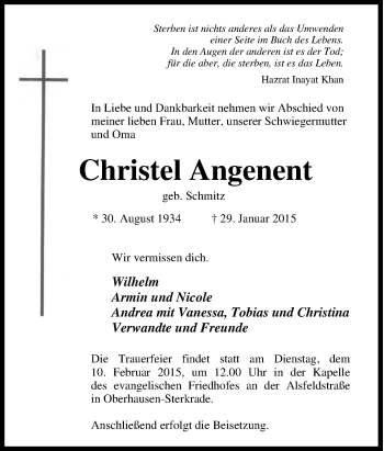 Traueranzeige von Christel Angenent von Tageszeitung