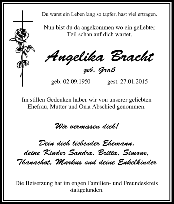 Traueranzeige von Angelika Bracht von Tageszeitung