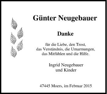 Traueranzeige von Günter Neugebauer von Tageszeitung