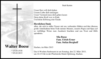Traueranzeige von Walter Boese von Tageszeitung
