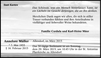 Traueranzeige von Annelore Müller von Tageszeitung