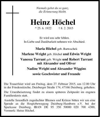 Traueranzeige von Heinz Höchel von Tageszeitung
