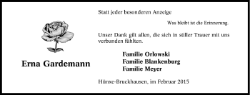 Traueranzeige von Erna Gardemann von Tageszeitung