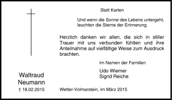 Traueranzeige von Waltraud Neumann von Tageszeitung