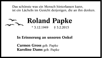 Traueranzeige von Roland Papke von Tageszeitung