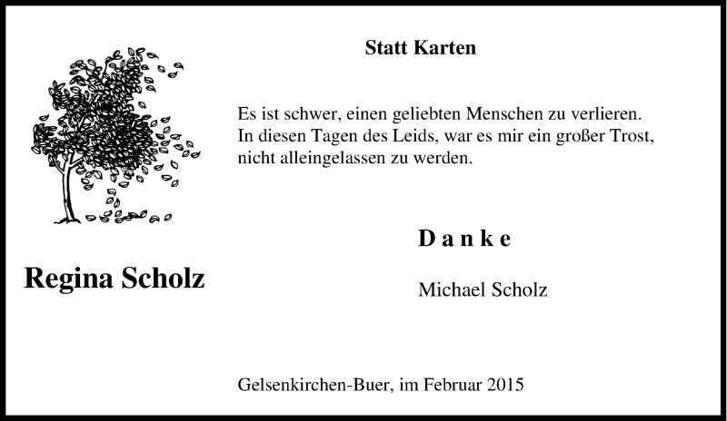  Traueranzeige für Regina Scholz vom 07.02.2015 aus Tageszeitung
