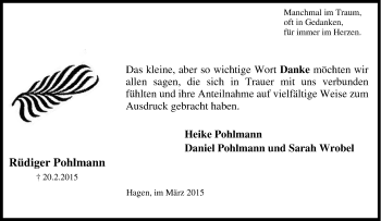 Traueranzeige von Rüdiger Pohlmann von Tageszeitung