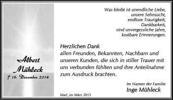 Traueranzeige von Albert Mühleck von Tageszeitung