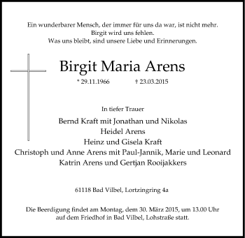 Traueranzeige von Birgit Maria Arens von Tageszeitung