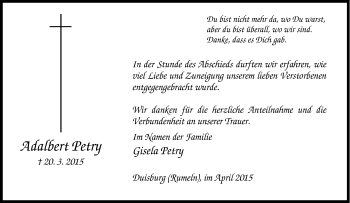 Traueranzeige von Adalbert Petry von Tageszeitung