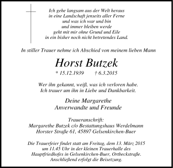 Traueranzeige von Horst Butzek von Tageszeitung