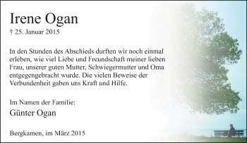 Traueranzeige von Irene Ogan von Tageszeitung