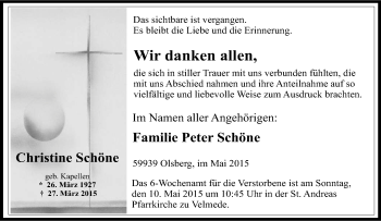 Traueranzeige von Christine Schöne von Tageszeitung
