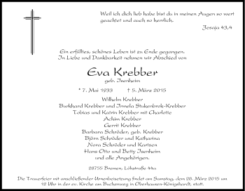 Traueranzeige von Eva Krebber von Tageszeitung
