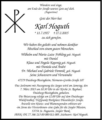 Traueranzeige von Karl Hoguth von Tageszeitung