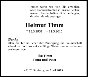 Traueranzeige von Helmut  Timm von Tageszeitung