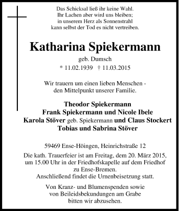 Traueranzeige von Katharina Spiekermann von Tageszeitung