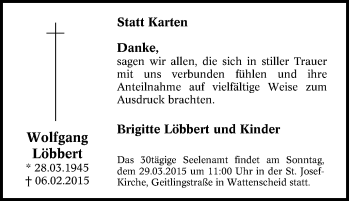 Traueranzeige von Wolfgang Löbbert von Tageszeitung