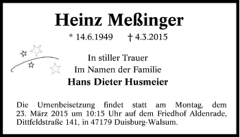 Traueranzeige von Heinz Meßinger von Tageszeitung